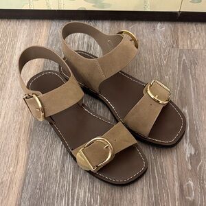 Elegant Tan Sandals with Gold Accents